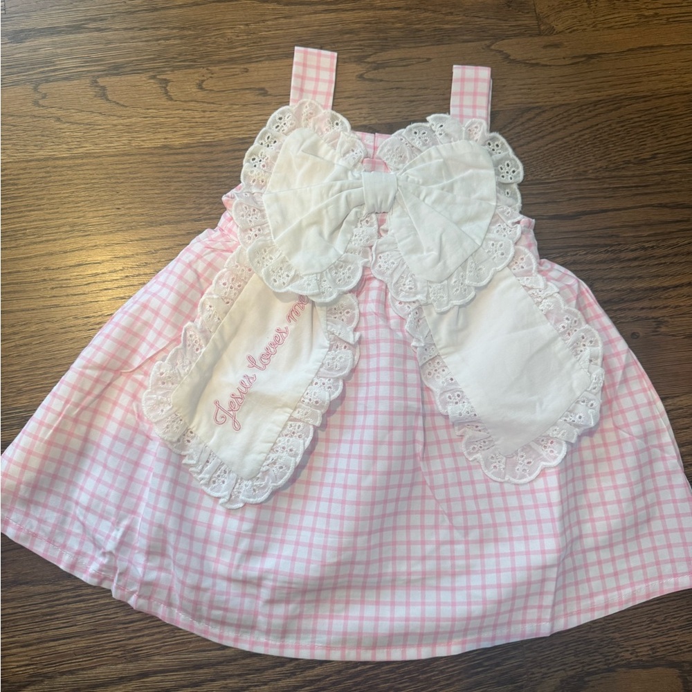 Pink and White Kids Dress with Bow Detail